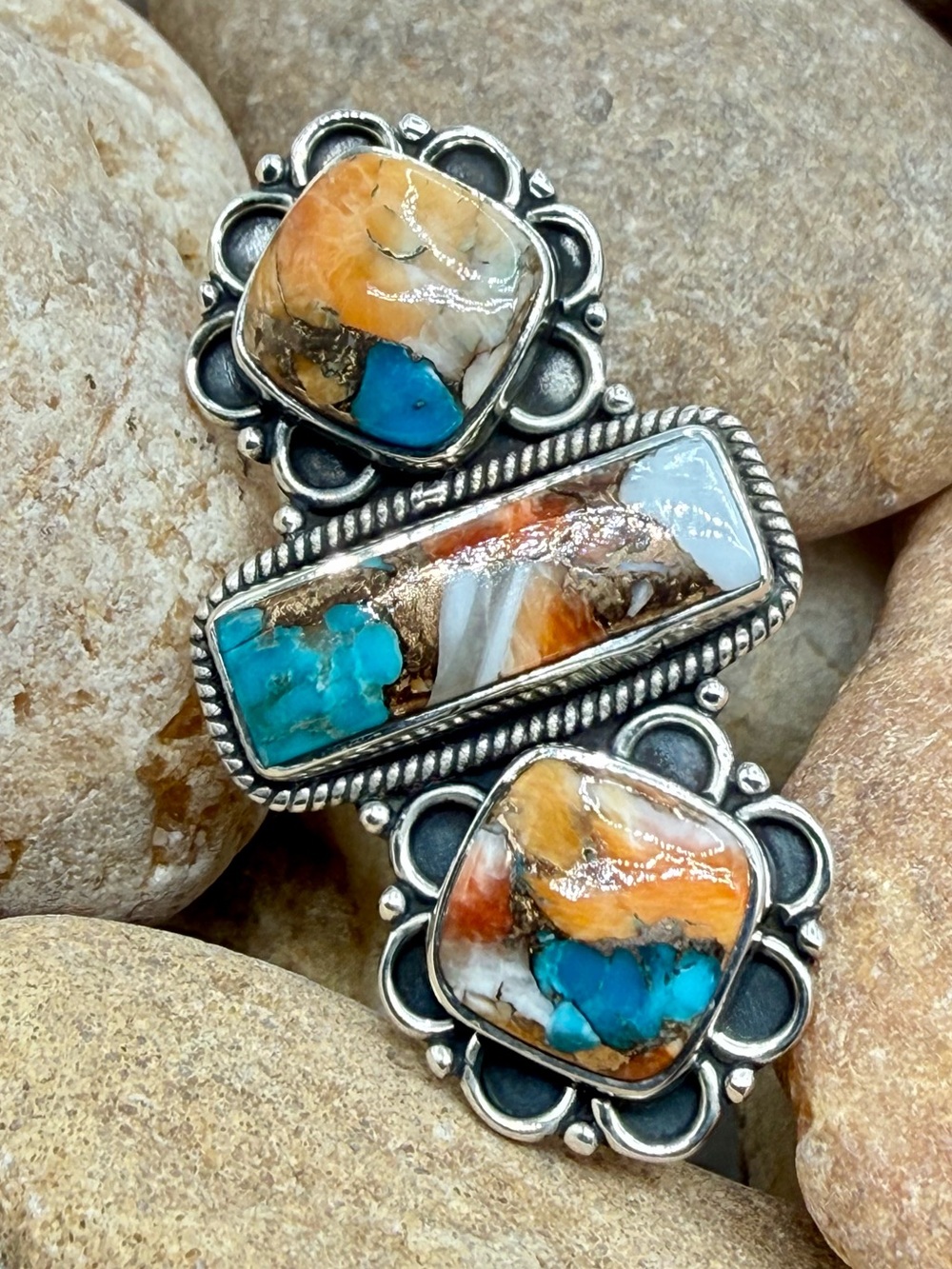 NWT Sterling Silver Statement Ring – Spiny Oyster & Turquoise Inlay –Size 6 to 8